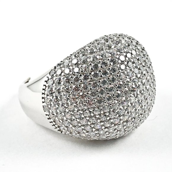 Elegant Micro Pave CZ Large Dome Silver Ring - Picture 1 of 2